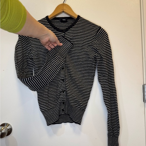 Fate Black and White Striped Button Down Cardigan V-Neck Women’s Size Small - Picture 3 of 12